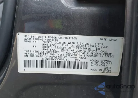 2003 Toyota Rav4 z USA, uszkodzony, nr VIN JTEGH20VX30097111